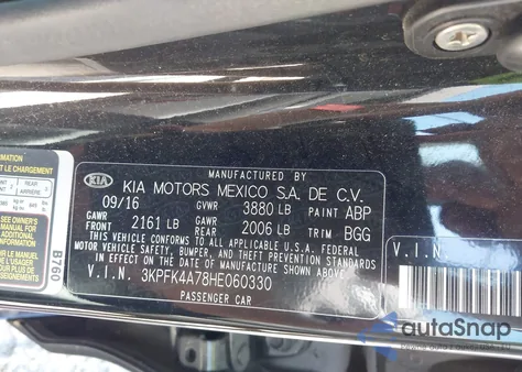 2017 Kia Forte Lx from USA, damaged, VIN 3KPFK4A78HE060330
